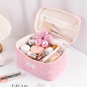 1 Stück Kosmetiktasche für Damen, weich, mit Herzmuster und Karomuster h5 Bild2