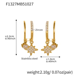 Boucles d&#39;oreilles pendantes pour femme, en acier inoxydable doré avec zircon, ornées d&#39;une étoile brillante (1 paire). h5 Image2