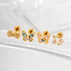 Boucles d'oreilles piercing femme, nœud papillon, couleur cuivre doré, zircon (1 pièce) h5 Image4