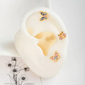 Boucles d'oreilles piercing femme, nœud papillon, couleur cuivre doré, zircon (1 pièce) h5 Image5