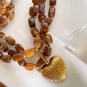 Collana a strati color oro con ciondolo a forma di cuore con perline in resina da 1 pezzo h5 Immagine4