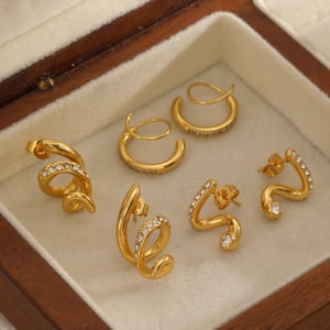 1 paire de boucles d&#39;oreilles à clous en acier inoxydable doré de forme irrégulière et ornées de strass h5 Image2