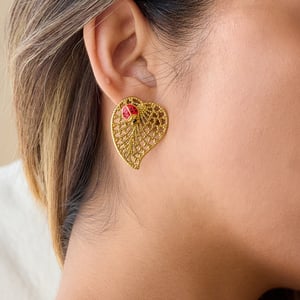 1 Pair Leaf&Beetle Stainless Steel Gold Color Women's Stud Earrings h5 Picture3