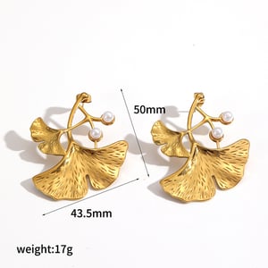 1 paire de boucles d'oreilles à clous en acier inoxydable doré avec perles, style rétro feuille h5