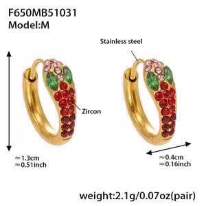 1 Pair Glamorous Zircon Snake Stainless Steel Gold Color Women's Hoop Earrings h5