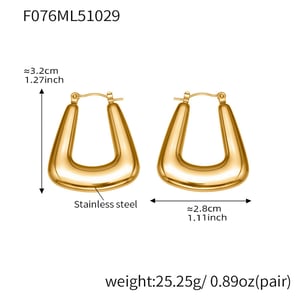 1 paire de boucles d&#39;oreilles créoles modernes en acier inoxydable doré, à lignes unies. h5 Image2
