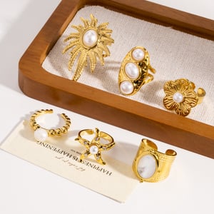 Bague tendance en acier inoxydable, ornée d'une fleur, au style décontracté et luxueux (1 pièce). h5 Image2