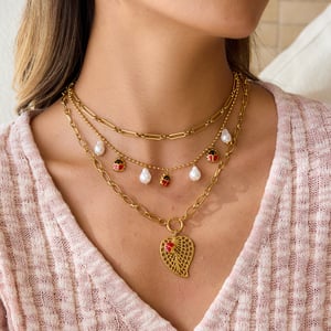 1 Piece Leaf&Beetle Stainless Steel Gold Color Women's Pendant Necklaces h5 Picture3