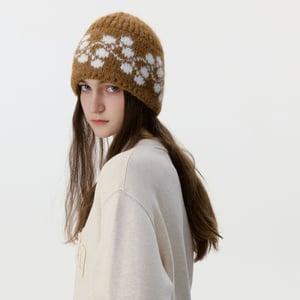 1 stuk charmante gebreide wollen damesmutsen met bloemenmotief h5 Afbeelding3