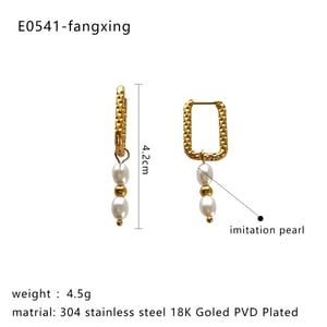 1 paio di orecchini pendenti color oro con perle h5 Immagine2