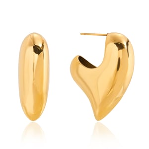 1 Pair Romantic Chunky Heart Stainless Steel Gold Color Women's Stud Earrings h5