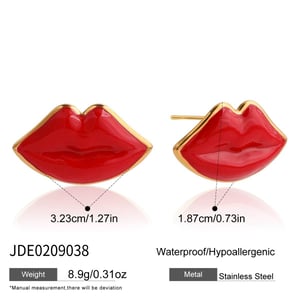 1 Pair Red Lips Shape Stainless Steel Gold Color Women's Stud Earrings h5 Picture2