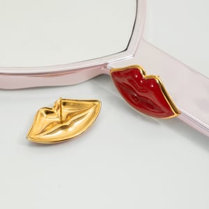 1 Pair Red Lips Shape Stainless Steel Gold Color Women's Stud Earrings h5 Picture5