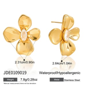 1 Pair Dazzling Flower Stainless Steel Gold Color Zircon Women's Stud Earrings h5 Picture2