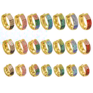 1 Pair Delicate Circle Stainless Steel Gold Color Zircon Women's Hoop Earrings h5 Picture5