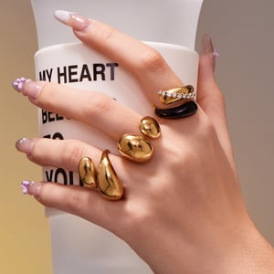 1 Adet Günlük Düzensiz Kalın Şekilli Titanyum Çelik Altın Renkli Gösterişli Yüzükler h5 Resim3