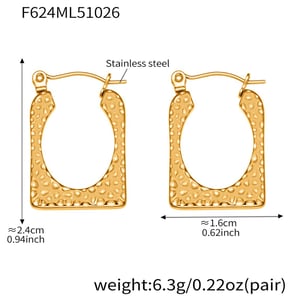 1 Paar rechteckige Ohrhänger mit Hammerschlagmuster aus Edelstahl in Goldfarbe für Damen h5 Bild2