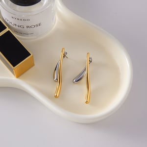 1 Pair Daily Gold&Silver Colors Stainless Steel Women's Stud Earrings h5 Picture3
