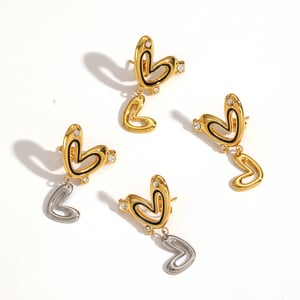 1 paire de boucles d&#39;oreilles pendantes classiques en forme de cœur, en acier inoxydable doré et ornées de strass h5 Image3