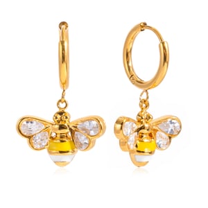 1 Pair Exquisite Bee Stainless Steel Gold Color Zircon Women's Pendant Necklaces h5