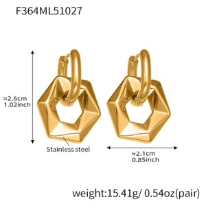 Boucles d&#39;oreilles pendantes hexagonales ajourées en acier inoxydable doré pour femme (1 paire) h5 Image2