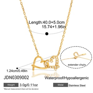 1 Piece Romantic Double Heart Stainless Steel Gold Color Zircon Women's Pendant Necklaces h5 Picture2