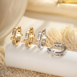 1 Piece Modern Cross Copper Zircon Unisex Hoop Earrings h5 Picture4