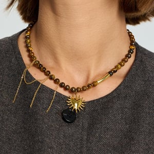 Retro-Herz-Schmuckset aus Natursteinperlen aus Edelstahl in Goldfarbe h5 Bild3