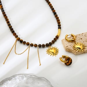 Retro-Herz-Schmuckset aus Natursteinperlen aus Edelstahl in Goldfarbe h5 Bild2