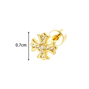 Boucles d'oreilles piercing femme en cuivre et zircon, simple croix (1 pièce) h5 Image2
