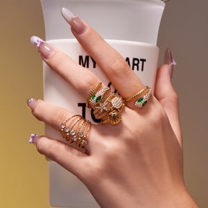 1 Piece Sparkling Snake Titanium Steel Gold Color Zircon Women's Gemstone Rings h5 Picture3