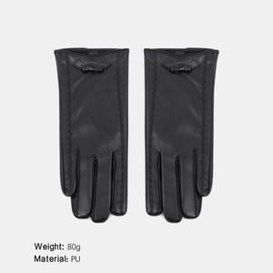 1 Paar einfarbige PU-Damenhandschuhe mit Schleife h5