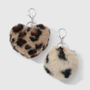 1 Set Retro Plush Heart Leopard Print Bag Charm h5