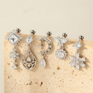 Boucles d'oreilles piercing femme, motif fleur sophistiqué, cuivre et zircon (1 pièce) h5 Image3