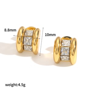 1 paire de boucles d&#39;oreilles créoles en acier inoxydable doré avec strass, en forme de C h5 