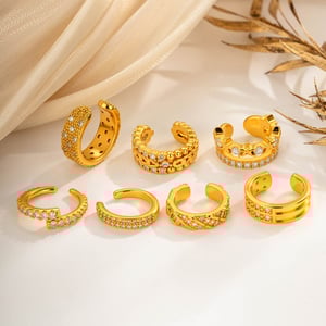 Boucles d'oreilles à clip pour femme, design complexe, en cuivre et zircon (1 pièce) h5 Image3