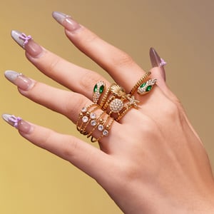 1 Piece Sparkling Snake Titanium Steel Gold Color Zircon Women's Gemstone Rings h5 Picture4