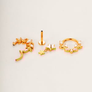 Boucles d'oreilles piercing femme en titane et zircon, motif feuille simple (1 pièce) h5 Image4