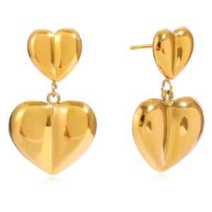 1 Pair Romantic Heart Stainless Steel Gold Color Women's Drop Earrings h5