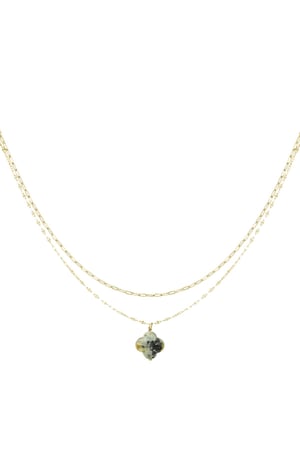 Double necklace with clover pendant - Natural stones collection Green & Gold Color Stainless Steel h5