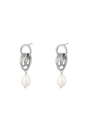 Earrings dangling hoops with pearl Silver Color Stainless Steel h5 
