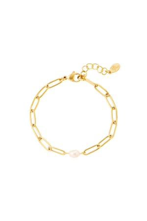 Pulsera cadena ovalada con perla Color dorado Acero inoxidable h5 