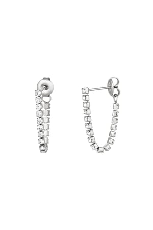 Stud earrings with hanging chain Silver Color Stainless Steel h5 