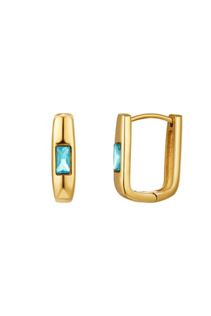 Square earrings with zircon Blue & Gold Color Stainless Steel h5 