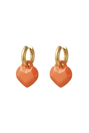 Earrings with abstract shaped heart charm Orange & Gold Color Stainless Steel h5