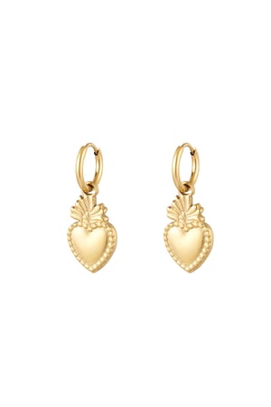 Oorbellen met hartje en pluim Goud kleur Stainless Steel h5 