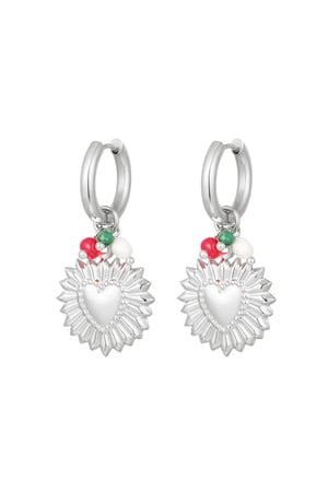 Pendientes corazón flor Plata Acero inoxidable h5 