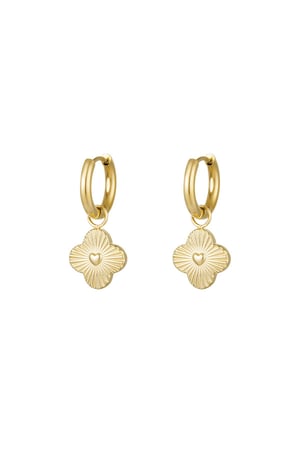 Pendientes corazón flor Color dorado Acero inoxidable h5 