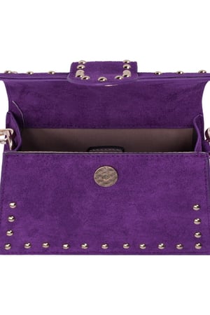 Bolso bandolera de material similar al ante con tachuelas metálicas y bandolera Morado Poliéster h5 Imagen5