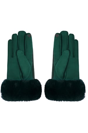 Gloves with faux fur and leather look Green Polyester One size h5 Picture4